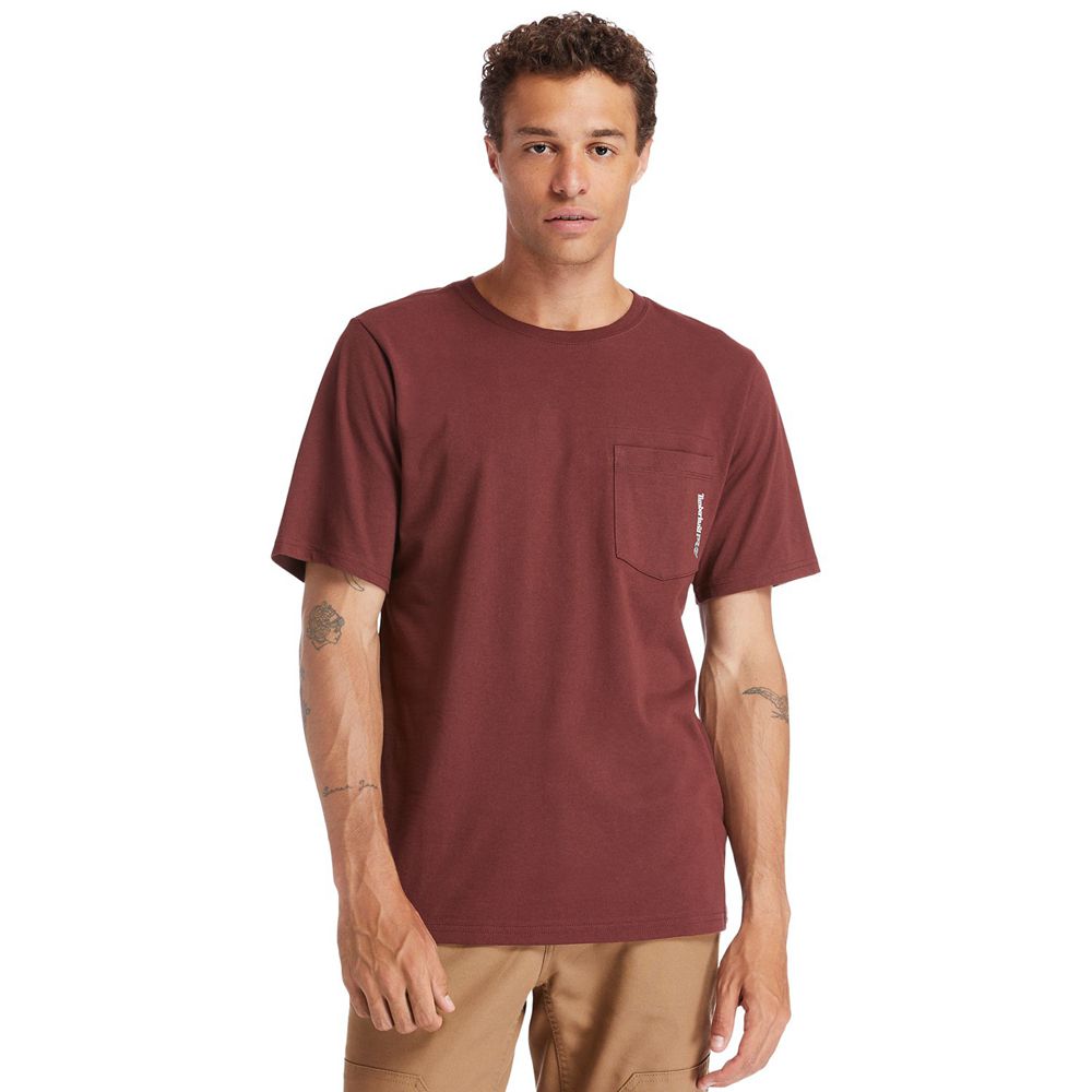 Timberland Mens T-Shirts PRO® Short Sleeve Base Plate Wicking - Burgundy - India DE2568903